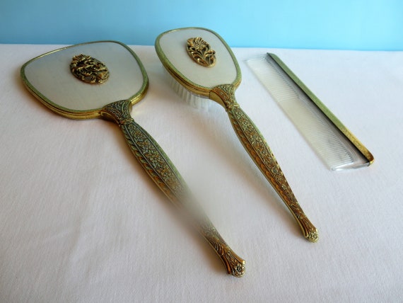 Vintage Vanity Set Brush Comb Mirror Mid Century Ladies Vintage Vanity Set Brush Comb Mirror, Vanity Mirror Comb And Brush Set