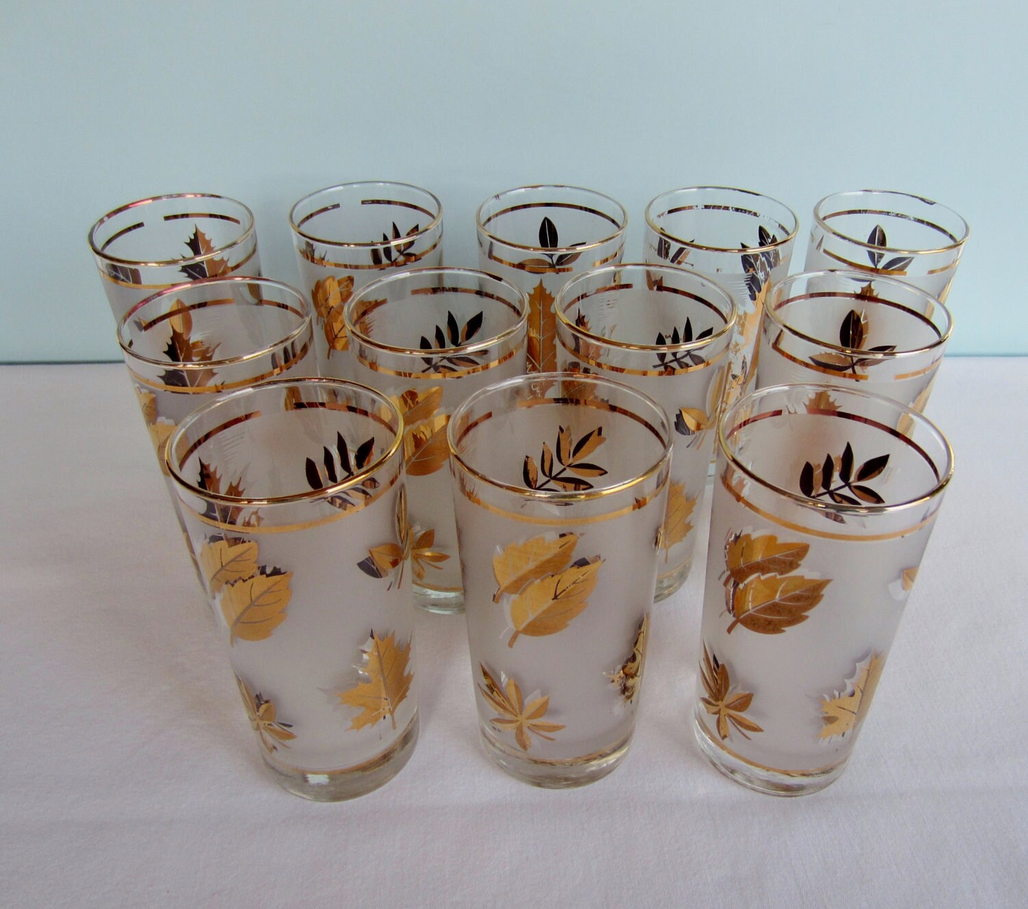 Vintage Gold Leaf Glassware Tumblers Libby Set of 12 Etsy