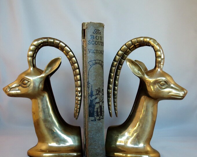 Vintage Brass Antelope Bookends Hollywood Regency Impala Bookends