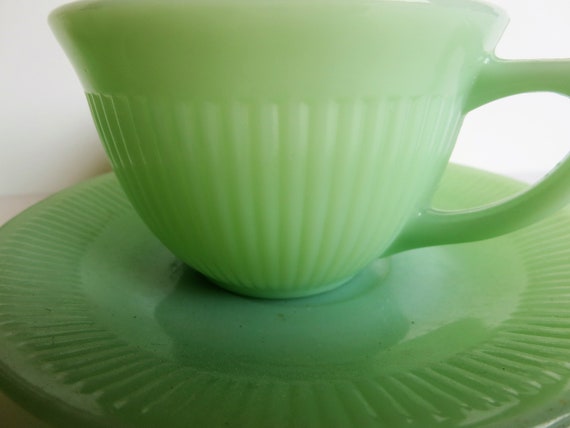 Vintage Fire King Jane Ray Jade-ite Cup and Saucer - Etsy