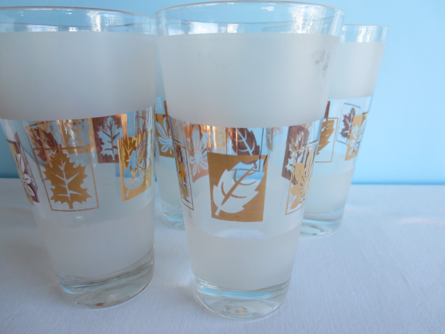 Vintage Frosted Gold Leaf Glassware Set of 5 Gold Leaf Etsy