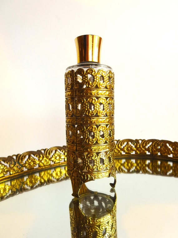 Vintage Perfume Bottle - Gold Metal Filigree - Ho… - image 2