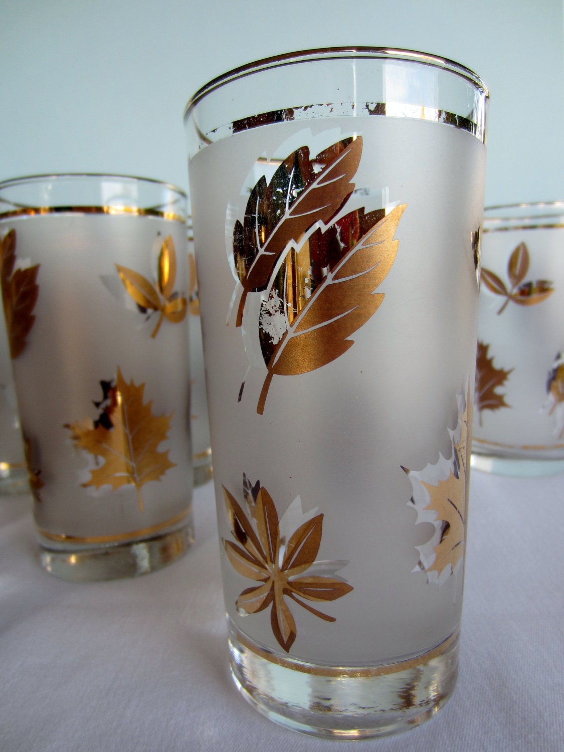 Vintage Gold Leaf Glassware Tumblers Libby Set of 12 Etsy