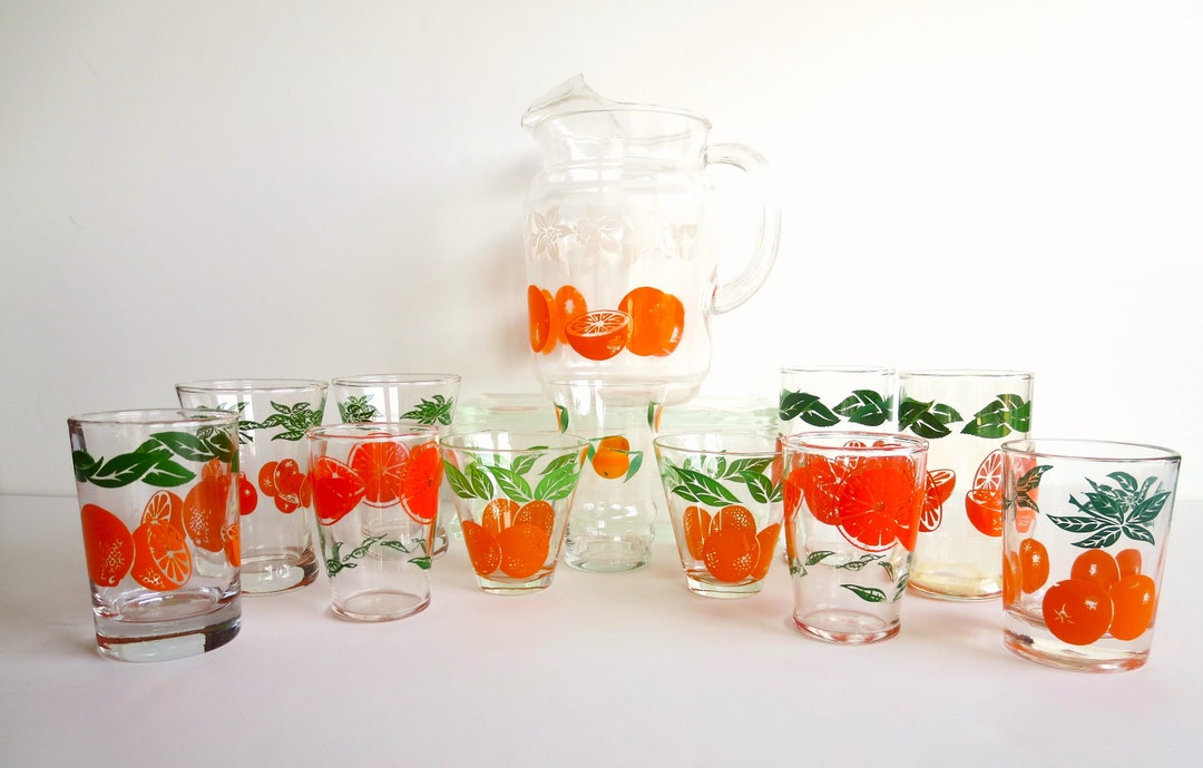Vintage Luminarc Orange Juice Set W/Carafe & 4 Juice Glasses Orange  Blossom