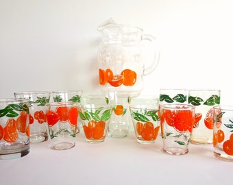 Vintage Orange Juice Glass Set Orange Juice Pitcher Assorted Sizes Patterns