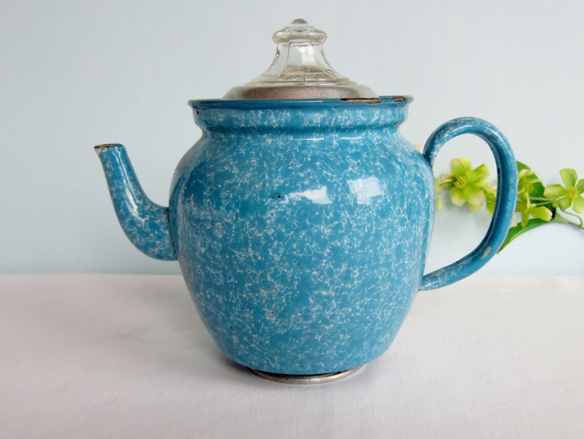 Vintage Blue Enamel Coffee Pot Percolator Coffee Pot Elite Etsy
