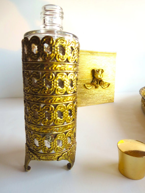 Vintage Perfume Bottle - Gold Metal Filigree - Ho… - image 3