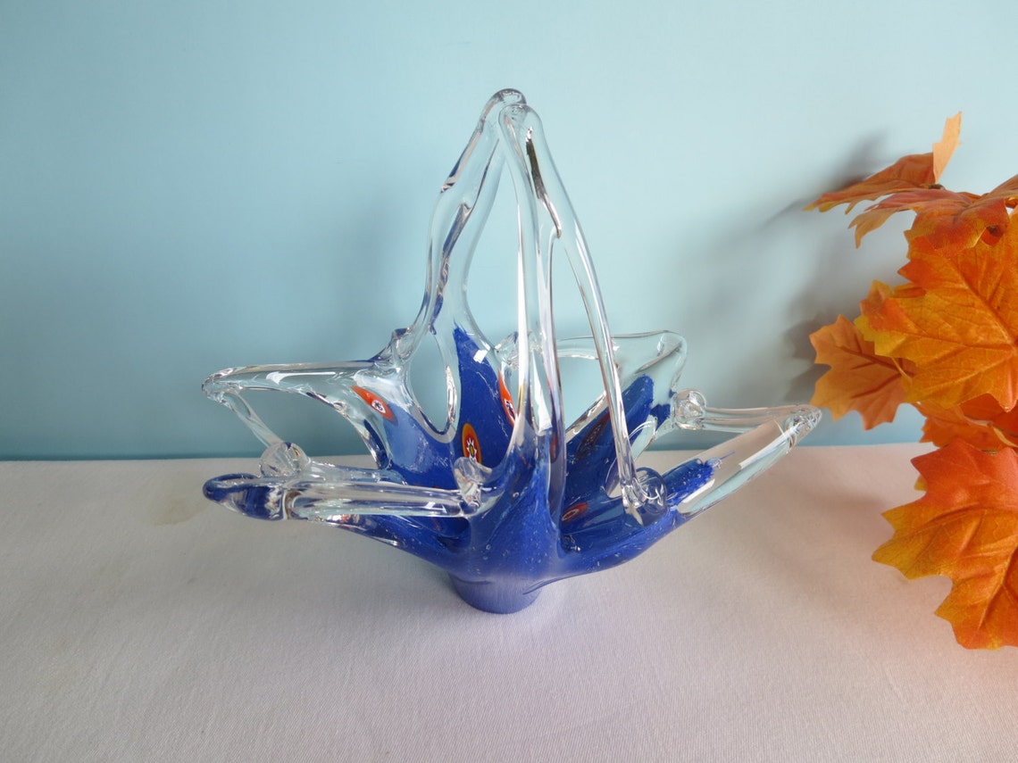 Vintage Hand Blown Art Glass Basket Murano Glass Basket Etsy