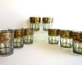 Vintage Cera Roman Green Glassware Set of 8