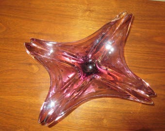 Vintage Blown Glass Dish - Purple - Lavender Star Shaped Glass Bowl - Mid Mod