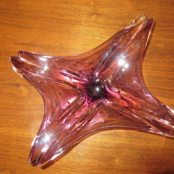 Vintage Blown Glass Dish - Purple - Lavender Star Shaped Glass Bowl - Mid Mod