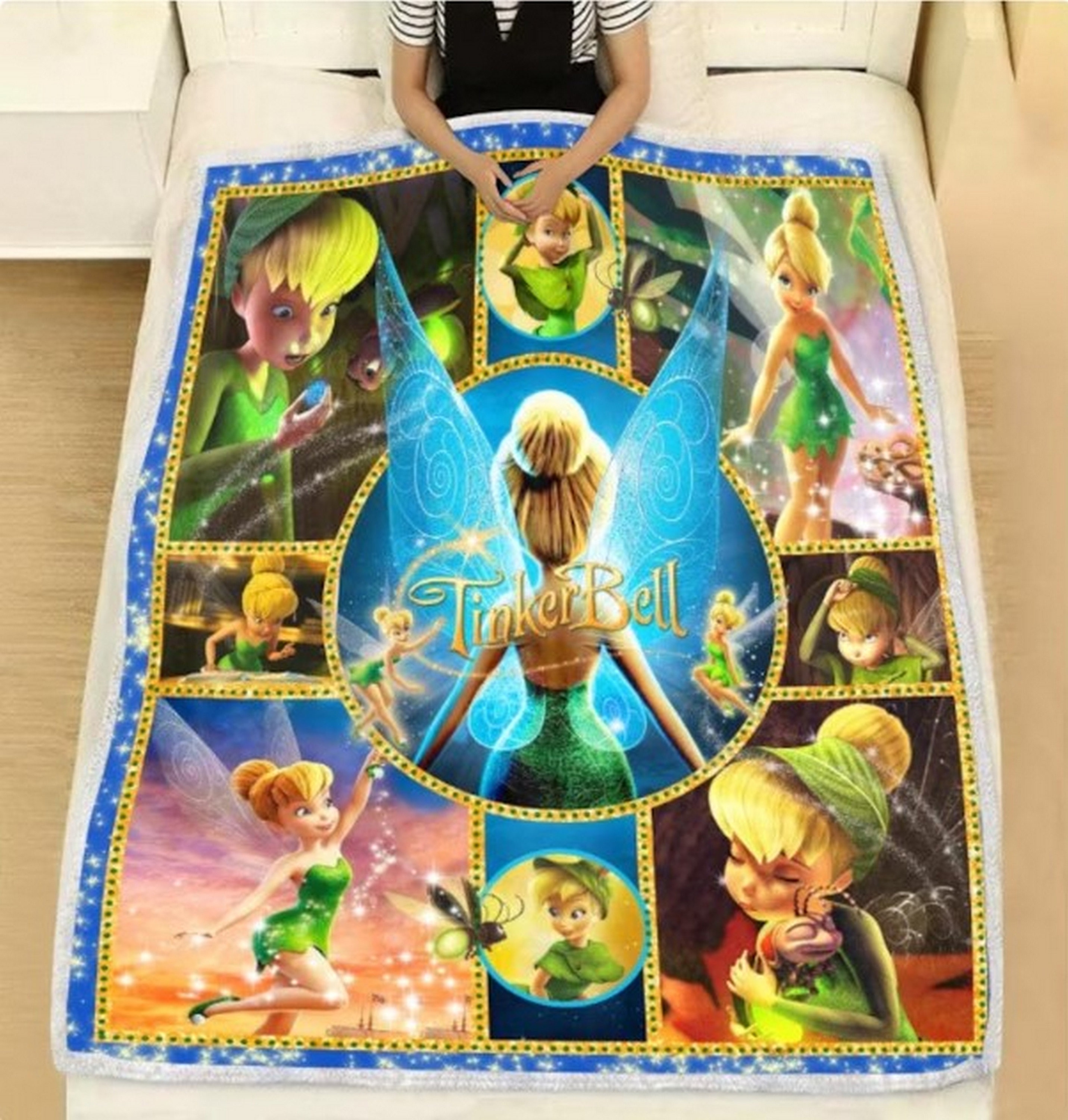 Tinker Bell Fleece Blanket Quilt, Peter Pan Gift for Mom Dad