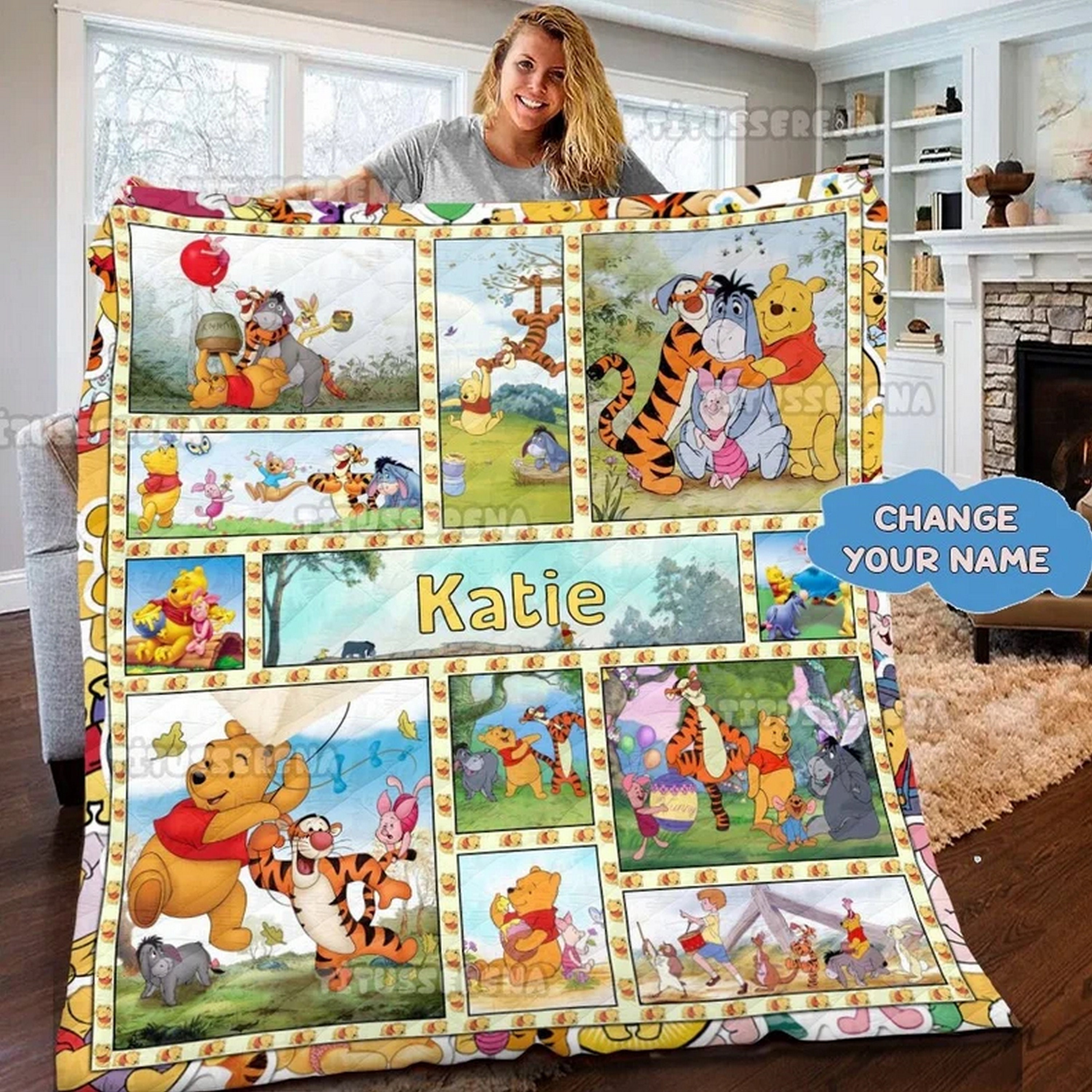Personalized Winnie the Pooh Blanket, Pooh Bear Blanket, Winnie the
