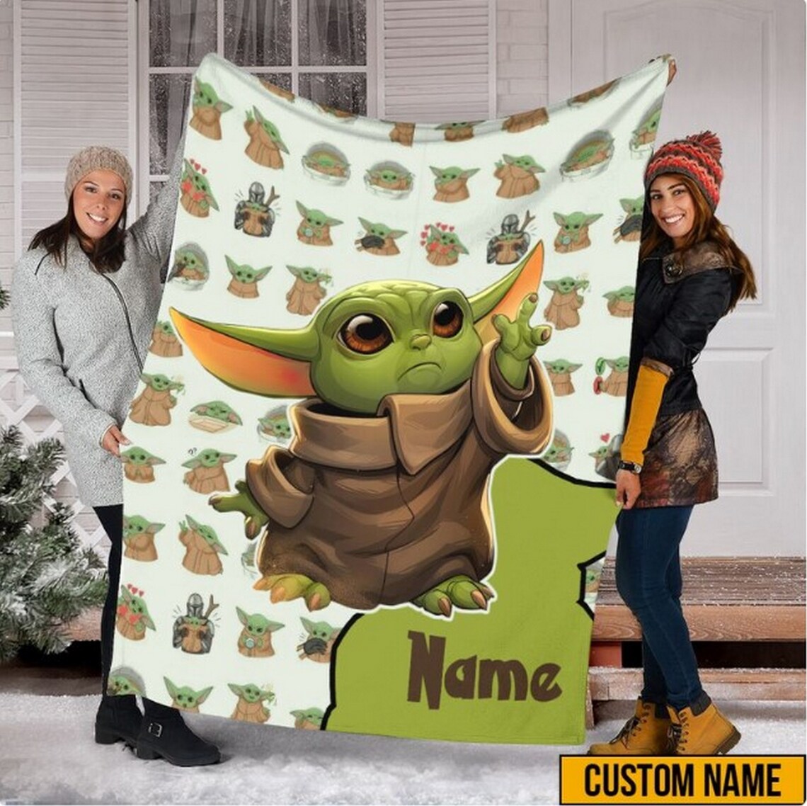 Baby Yoda Blanket, Custom Name Yoda Grugo Blanket, S.t.a.r W.a.r.s
