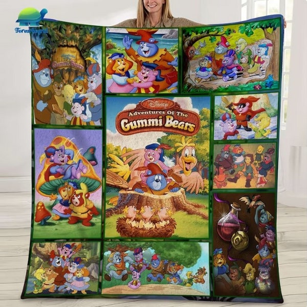 The Adventure of the Gummi Bear Fleece Blanket, Gummi Bear Lovers Blanket, Gifts for Kids, Family Vacation Throw Blanket for Bed Couch Sofa
