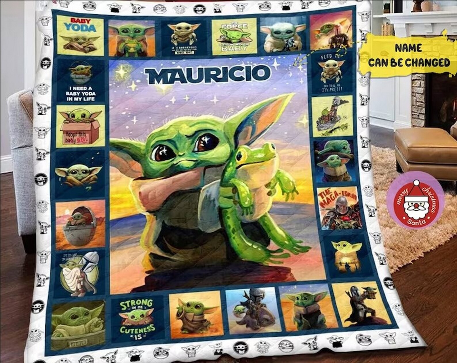 Personalized Baby Yoda Quilt Fleece Blanket, Baby Yoda Bedding Set