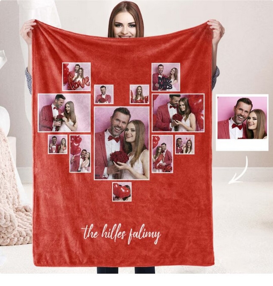 Custom Romantic Blanket for Couples Custom Photo and Text Blanket for