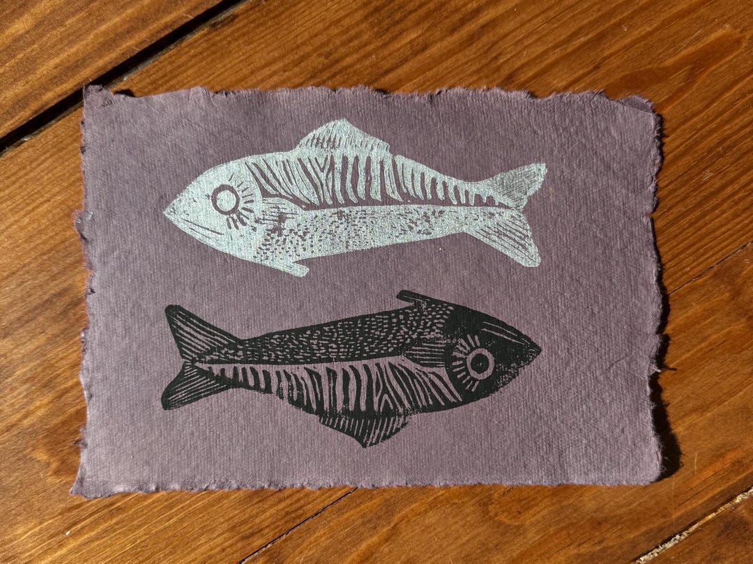 Fish Print // Handmade Linocut Block Carving - Etsy