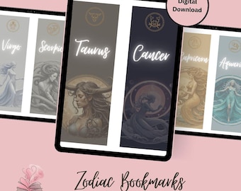 Zodiac Printable Bookmarks | Astrology Bookmark Set | Digital Download | Star Sign Bookmarks