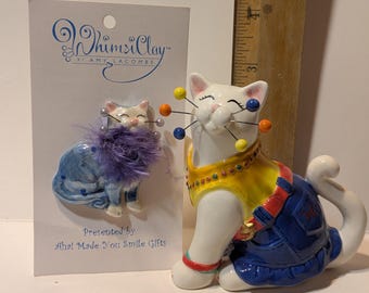 Selection of Amy Lacombe Whimsiclay Cat Figurine Collection Annaco