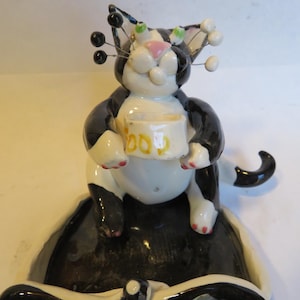 Feed Me Please - vintage WhimsiClay Tuxedo Cat porte-cartes de visite/plateau pour bibelots Unique et accrocheur