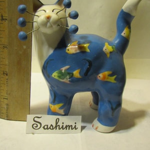 Amy Lacombe Cat Figurine, Blue Black Swirl, Blue, Orange or Amy Lacombe Cat Figurine, Blue Black Swirl, Blue, Orange or