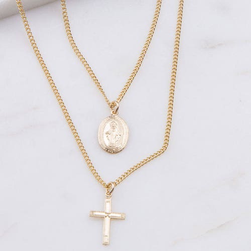 Virgin Mary Charm With Cross Necklace Religious Jewelry Gift - Etsy