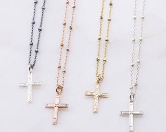 Small Cross Necklace, Religious Jewelry, Gift for Her, Cross Necklace in Silver, Gold, Rose Gold, Small Gold Charm Necklace, Cross Charm