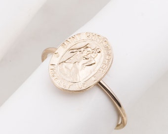 Dainty 14K Gold Filled Saint Christopher Ring in Size 6 and 7, Gift for Her, Easter Gift, Protect Us Charm, Travel Saint Ring, Dainty Ring