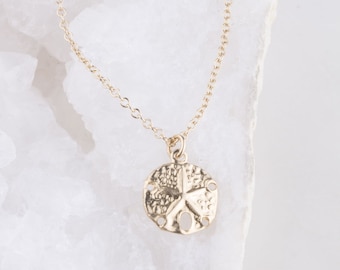 Tiny Sand Dollar Necklace, Gold Sand Dollar Necklace, Gold Filled or Sterling Silver Layering Necklace, Dainty Sand Dollar Necklace