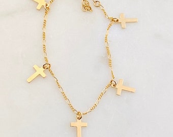 Small Cross Bracelet in Gold Filled, Sterling Silver, Dainty Religion Bracelet, Gift for Her, Stacking Bracelet, Layering Bracelet