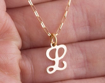 Script Letter Initial Necklace, Monogram Letter Initial Necklace, Personalized Gold Filled Initial, Gifts for Bridesmaids, Gift for Her
