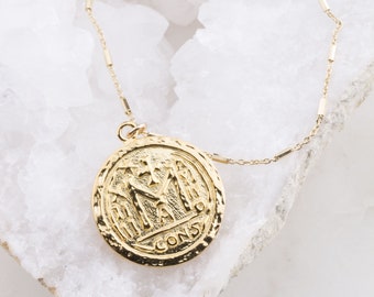 Collana con medaglione d'oro romano, collana di monete d'oro, collana di monete vintage, collana di medaglioni, grande moneta d'oro, pendente di monete romane