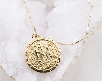 Collar de medallón de oro romano, collar de monedas de oro, collar de monedas vintage, collar de medallón, moneda de oro grande, colgante de moneda romana
