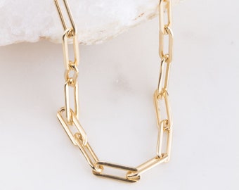 Thick Paper Clip Necklace, Rectangle Link Necklace, Large Link Necklace, Statement Necklace, Chain Choker Necklace, Bold Gold Chain Necklace