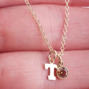 4mm 14K Gold Filled Cubic Zirconia Birthstone Drop with Letter Charm Necklace for Mom, Sister, Wife, Girl Friend, Dainty CZ Drop Necklace