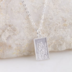 Saint Christopher Gold Plated over Sterling Silver OR Silver Rectangle Necklace, Traveling Saint Necklace, Protect Us Necklace, Medallion