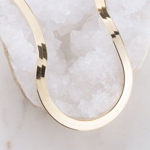 5.5mm Gold Plated on Sterling Silver Herringbone Chain Necklace, Available in 14 and 16 inches, Herringbone Jewelry, Flat Snake Chain
