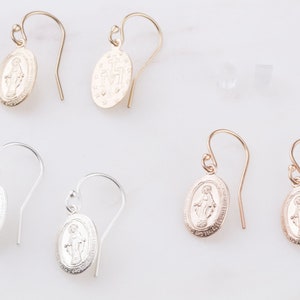 Dainty 14K Gold Filled Oval Virgin Mary Earrings, Religious Earrings, Gift for Her, Easter Gift, Sterling Silver, Rose Gold Virgin Mary
