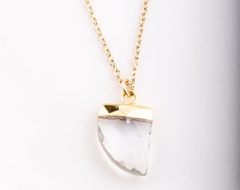 Quartz Necklace, Gemstone Necklace, Gemstone Horn Tooth Necklace, Clear Quartz Stone Chain Necklace Necklace, Quartz Pendant Jewelry