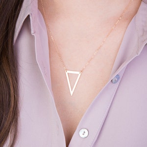 Delicate Triangle Necklace, Simple Geometric Triangle Necklace in Silver, Gold or Rose Gold, Dainty Minimal Geometric Layered Necklace image 1