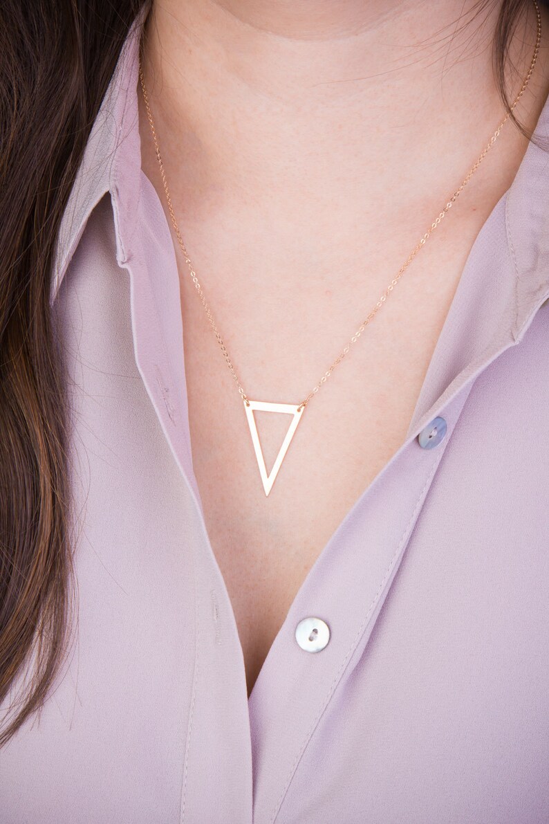 Delicate Triangle Necklace, Simple Geometric Triangle Necklace in Silver, Gold or Rose Gold, Dainty Minimal Geometric Layered Necklace image 1