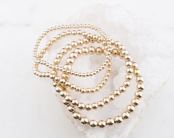 Gold gefüllt Perlen Armband, Gold Perlen Armband, Sterling Silber Armband, Geschenk für sie, Stretch Cord Armband, Stapeln Armband