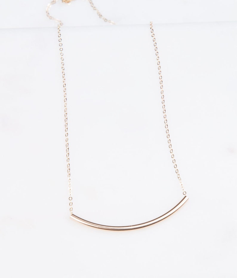 Gold Curved Bar Necklacegold Layering Necklace Long Gold Bar Etsy