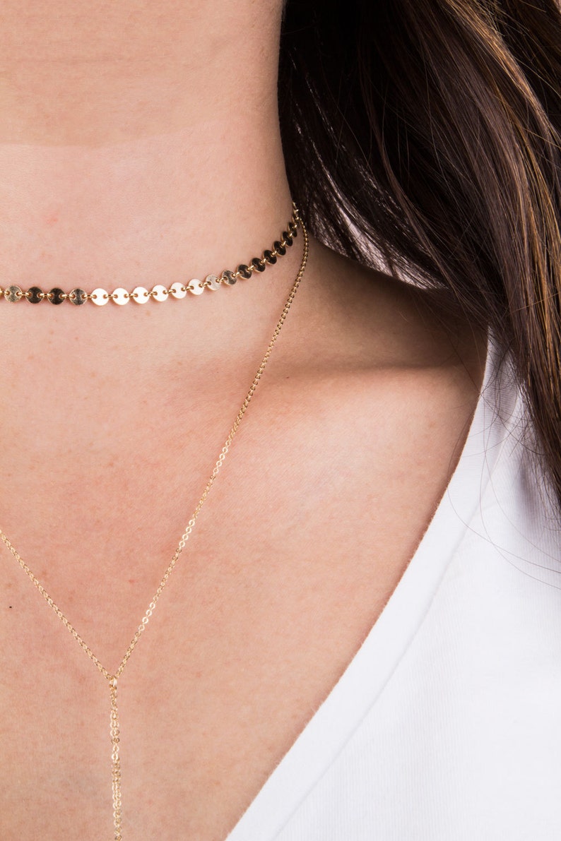 Silver Choker Necklace, Gold Tattoo Choker, Coin Choker Necklace, Layering Necklace in 14K Gold Filled or Sterling Silver, Dainty Choker image 2