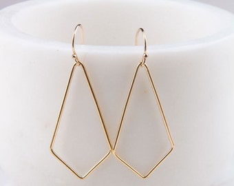 Gold Filled Kite Shape Wire Hoop Earrings, Geometric Shape Earrings, Gift for Her, Hoop Earrings, Minimal, Simple, Dainty,Basic Shape Dangle