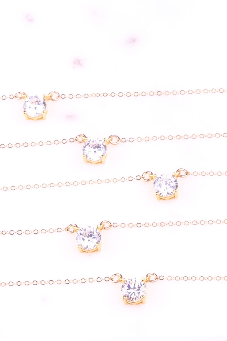Solitaire CZ Necklace, CZ Solitaire Necklace, Tiny Cubic Zirconia Charm, Delicate Necklace, CZ Diamond Pendant in Silver, Gold, Rose Gold image 4
