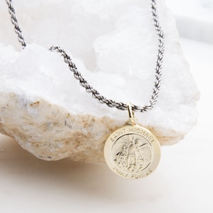 MEN Saint Christopher or Saint Michael Round Pendant Sterling Silver Necklace, Traveling Saint Necklace, Pray For Us Necklace, Saint Patron