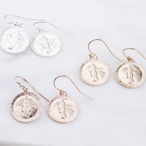 Dainty 14K Gold Filled Virgin Mary Earrings, Religious Earrings, Gift for Her, Easter Gift, Sterling Silver, Rose Gold Filled Virgin Mary