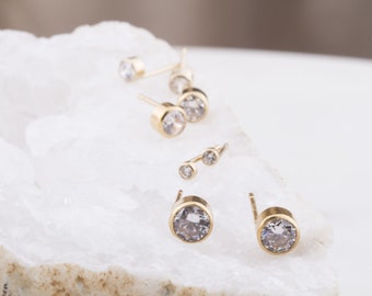 14K Gold Filled Cubic Zirconia Round Bezel Stud Earrings, 2mm to 5mm CZ Studs, CZ Studs, Gift for Her, Second Hole Piercings, Small CZ Studs